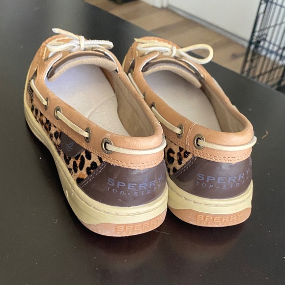 Sperry Leopard-Trim Tan Leather Boat Moccasins - Picture 5 of 7